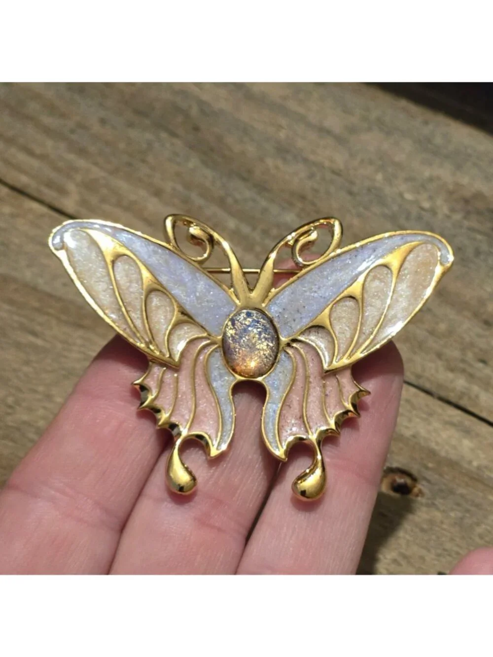 Vintage Avon butterfly Brooch Opalescent and Enamel Victorian Style Pin 1998